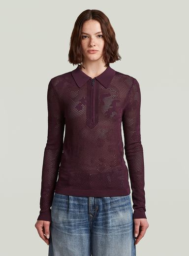 Pointelle Slim Polo Knit